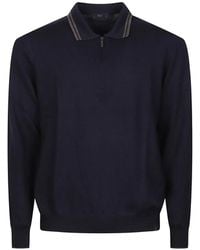 Fay - Polo Con Zip Corta E Finiture A Righe - Lyst