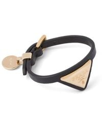 Prada - Triangle-logo Leather Bracelet - Lyst