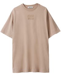 Miu Miu - Embroidered-logo Cotton Mini Dress - Lyst