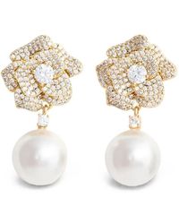 Self-Portrait - Crystal-Embellished Faux-Pearl Earrings - Lyst