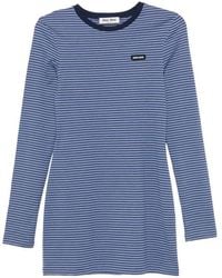 Miu Miu - Striped-Pattern Logo-Patch Mini Dress - Lyst