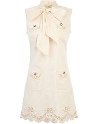 Self-Portrait - Robe Courte En Jean À Broderie Crème - Lyst