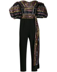 Self-Portrait Combinaison brodée de sequins à manches bouffantes - Noir