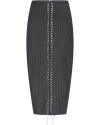 Ludovic de Saint Sernin - Lace-Up Pinstripe Pencil Midi Skirt - Lyst
