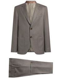 Etro - Single-Breasted Wool Suit With Chevron Stripes - Lyst