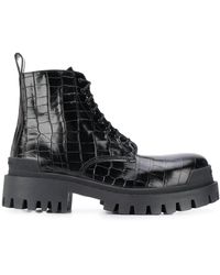 Balenciaga Crocodile-effect Biker Boots - Black