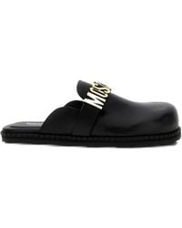 Moschino - Logo-Plaque Leather Mules - Lyst