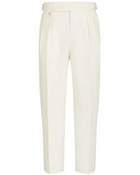 Brunello Cucinelli - Cotton And Virgin Wool Gabardine Trousers With Double Pleats And Waist Tabs - Lyst