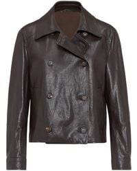 Brunello Cucinelli - Leather Monili Pea Coat - Lyst