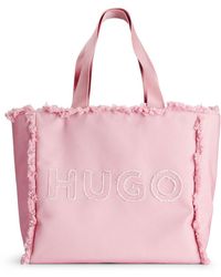 HUGO - Logo-embroidered Frayed Tote Bag - Lyst