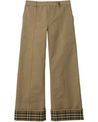 Burberry - Broek Met Wijde Pijpen En Geruite Afwerking - Lyst