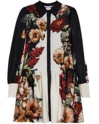 Alice + Olivia - Floral-Print Smocked-Cuff Mini Dress - Lyst