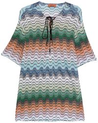 Missoni - Zigzag-Knit Lace-Up Mini Dress - Lyst