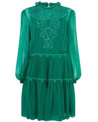 Alberta Ferretti - Lace-Trimmed Pleated Mini Dress - Lyst