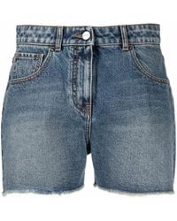 Palm Angels - Palm Tree-Embroidered Frayed Denim Shorts - Lyst