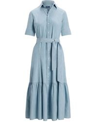 Polo Ralph Lauren - Belted Tiered Shirt Midi Dress - Lyst