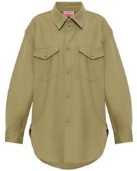 KENZO - Logo-Embroidered Wool Shirt - Lyst