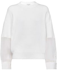 Brunello Cucinelli - English Rib Knit Sweater With Organza Sleeves - Lyst