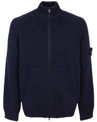 Stone Island - Compass-Patch Ribbed-Knit Cardigan - Lyst
