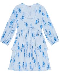 Ganni - Floral-Print Pleated Minidress - Lyst