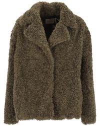 Emme - Faux-Shearling Notched-Lapels Coat - Lyst