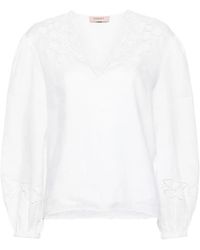 Twinset - Floral-Embroidered Linen Blouse - Lyst