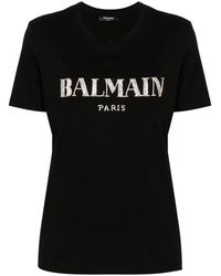 Balmain - Crystal-Logo Cotton T-Shirt - Lyst