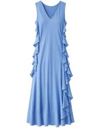 Silk95five - Ruffled V-Neck Midi Dress - Lyst