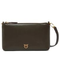 Pinko - Flat Leather Clutch With Love Birds Logo - Lyst