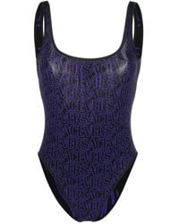Versace - Logo-Print Low-Back Reversible Swimsuit - Lyst