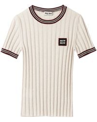 Miu Miu - Logo-Appliqué Cashmere Top - Lyst