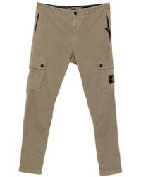 Stone Island - 3100034 Stretch Organic Broken Twill Cotton Old Effect Slim-Fit Cargo Trousers With Zip Hand Pockets - Lyst