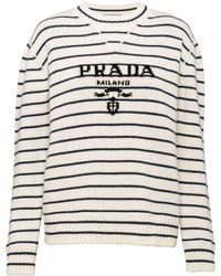 Prada - Intarsia-Logo Striped Cashmere Jumper - Lyst