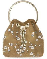 Jimmy Choo - Bon Bon Shearling Faux-Pearl Embellished Bucket Bag - Lyst