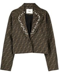 Fendi - Ff-print Cropped Blazer - Women's - Polyester/viscose/cotton - Lyst