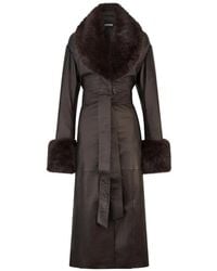 ROTATE BIRGER CHRISTENSEN - Faux-Fur Collar Leather Coat - Lyst