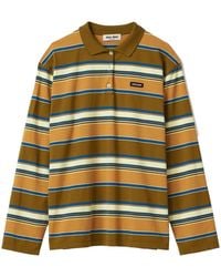 Miu Miu - Yellow Striped Cotton Polo Top - Lyst