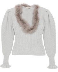 Blumarine - Feather-Trim Puff-Sleeve Sweater - Lyst