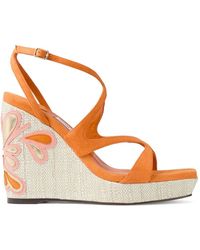 Jimmy Choo - Ayla 110 Sunset And Natural Mix Suede And Nappa Leather Wedges With Fine Raffia - Lyst