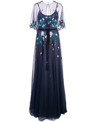 Marchesa notte Tulle Gown With Capelet - Blauw
