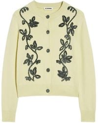 Jil Sander イエロー フローラル モヘア シルク ニットカーディガン