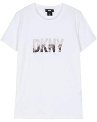 DKNY - T-Shirt Mit Strass-Logo - Lyst