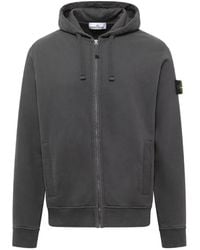 Stone Island - 6100067 Brushed Organic Cotton Fleece Zip-Up Hoodie - Lyst