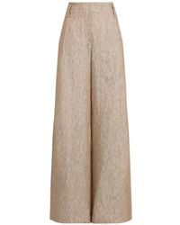 Brunello Cucinelli - Linen Denim Pleated A-Line Trousers With Monili - Lyst