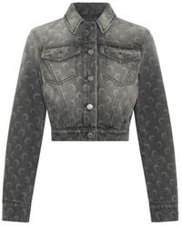 Marine Serre - Faded Cropped Denim Jacket - Lyst