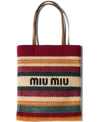 Miu Miu - Raffia-Effect Woven Tote Bag - Lyst
