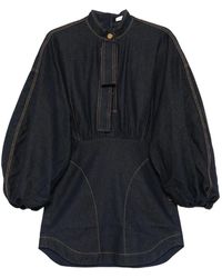 Zimmermann - Bishop-Sleeve Denim Mini Dress - Lyst