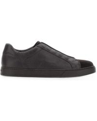 Doucal's - Grainy-Leather Panelled Sneakers - Lyst