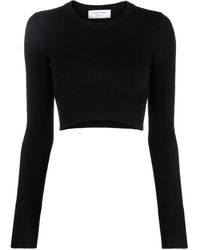 Marine Serre - Rib Knit Cropped Top With Long Sleeves - Lyst