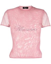 Blumarine Rhinestone Logo Tulle T-shirt - Pink